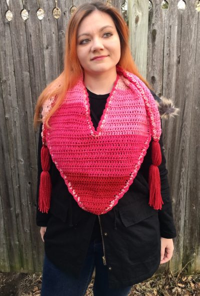 Hearts-a-Flutter Triangle Scarf Crochet Pattern ~ Crafty Kitty Crochet