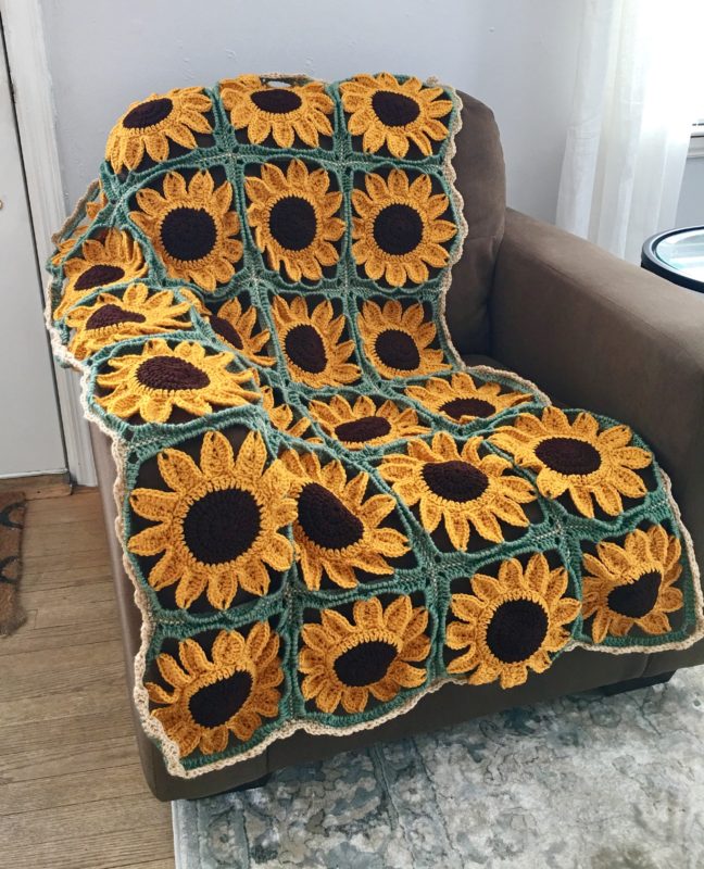 SUNFLOWER MEADOW Floral Flower Tapestry Afghan Throw ...