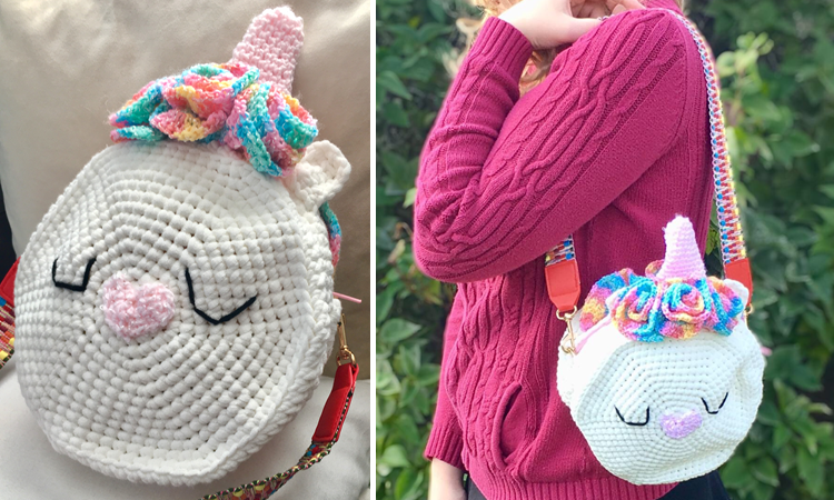 crochet unicorn bag and hairband | Crochet unicorn, Crochet christmas  stocking, Crochet shell stitch