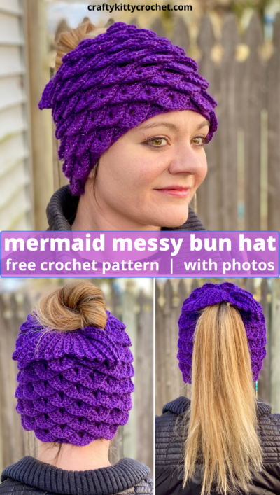 Mermaid Messy Bun Hat for Teens & Adults - Crochet Pattern ~ Crafty ...