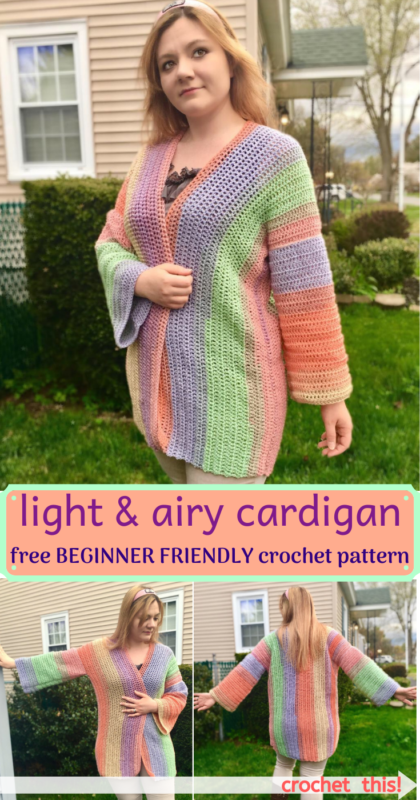 Beginner spring crochet cardigan free crochet pattern.